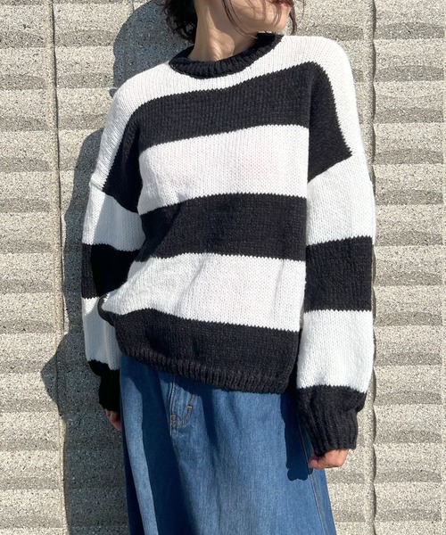 BEATJIVE（ビートジャイブ）の「ビッグシルエット 太ボーダー ニット レディース（ニット/セーター・レディース・ブラック×ピンク/ブラック×グリーン/ブラック×ホワイト・FREE）」の22枚目の写真