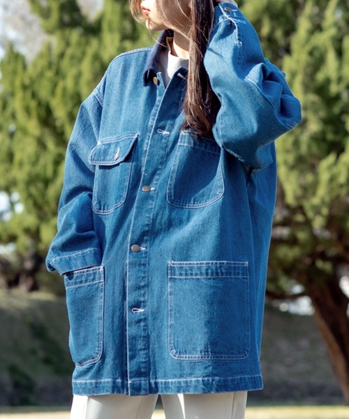 SITRY(シトリー)の「over size denim cover all jacket/オーバーサイズ デニム カバーオール ジャケット(カバーオール・メンズ・ライトインディゴブルー/ブラック・M/L)」の20枚目の写真