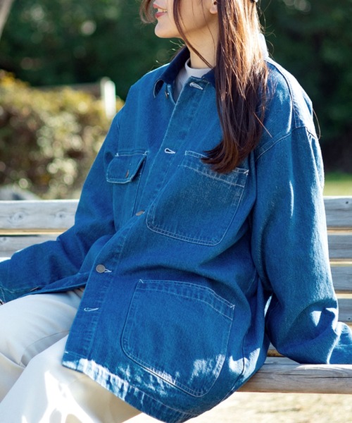 SITRY(シトリー)の「over size denim cover all jacket/オーバーサイズ デニム カバーオール ジャケット(カバーオール・メンズ・ライトインディゴブルー/ブラック・M/L)」の13枚目の写真