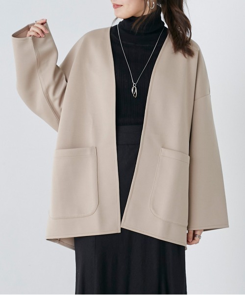 OMNES（オムネス）の「カットポンチミドルジャケット（その他アウター・レディース・アイボリー/ブラック/グレイッシュベージュ・FREE）」の3枚目の写真