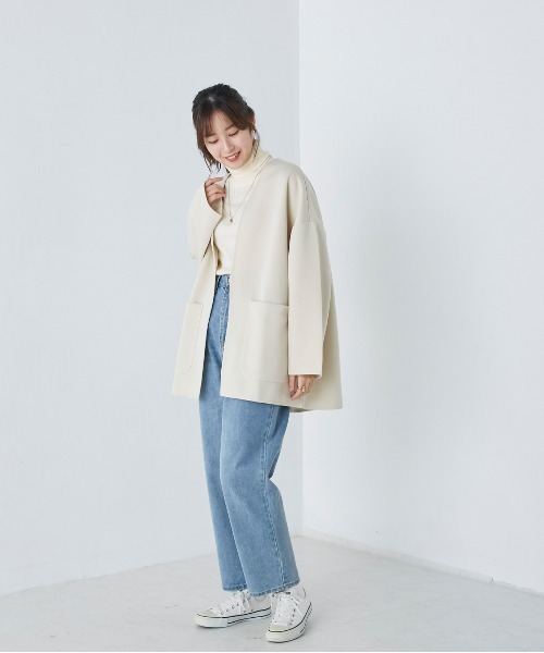 OMNES（オムネス）の「カットポンチミドルジャケット（その他アウター・レディース・アイボリー/ブラック/グレイッシュベージュ・FREE）」の4枚目の写真