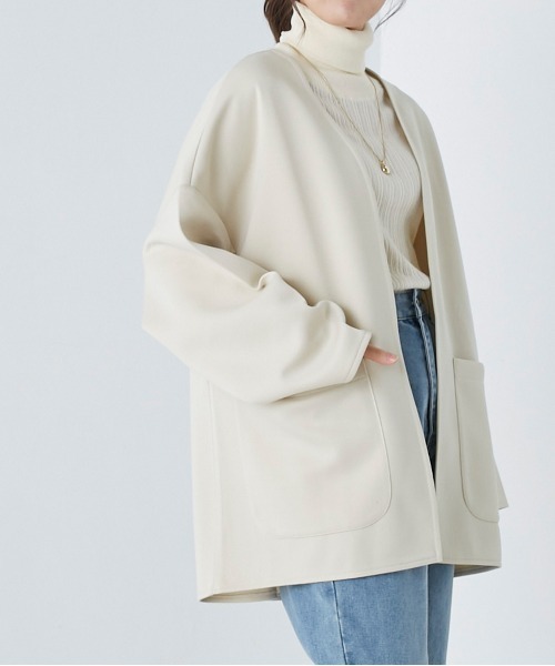 OMNES（オムネス）の「カットポンチミドルジャケット（その他アウター・レディース・アイボリー/ブラック/グレイッシュベージュ・FREE）」の7枚目の写真