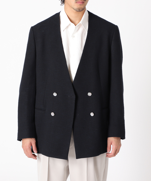 【良品/10万】rue de seine ノーカラー ダブルブレスト ジャケット EDIFICE（エディフィス）の「【rue de seine / リュ ドゥ セーヌ】ノー