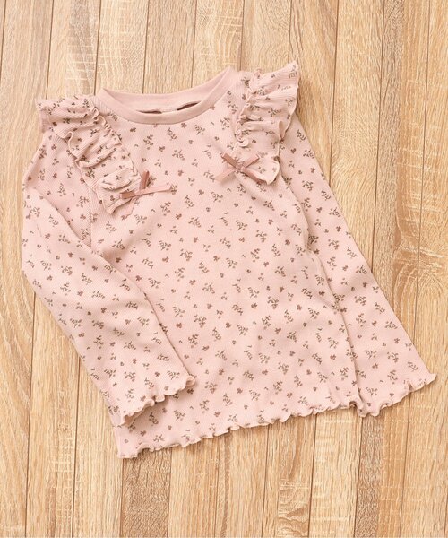 apres les cours(アプレレクール)の「【WEB限定】プチリボン肩フリルテレコTシャツ(Tシャツ/カットソー・キッズ・ベビーピンク/ミント/ピンク/アイボリー・120/140/110/130/100/90/80)」の4枚目の写真