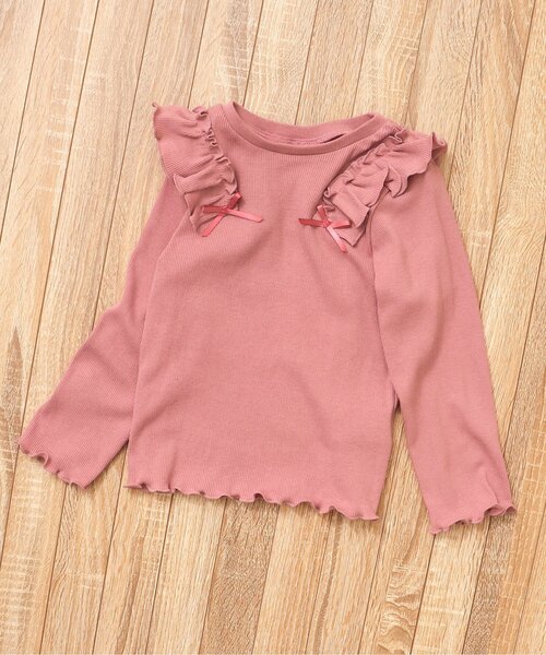 apres les cours(アプレレクール)の「【WEB限定】プチリボン肩フリルテレコTシャツ(Tシャツ/カットソー・キッズ・ベビーピンク/ミント/ピンク/アイボリー・120/140/110/130/100/90/80)」の1枚目の写真