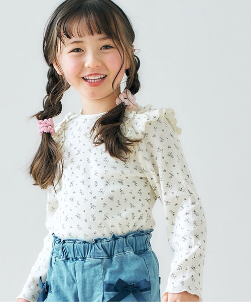apres les cours(アプレレクール)の「【WEB限定】プチリボン肩フリルテレコTシャツ(Tシャツ/カットソー・キッズ・ベビーピンク/ミント/ピンク/アイボリー・120/140/110/130/100/90/80)」の2枚目の写真