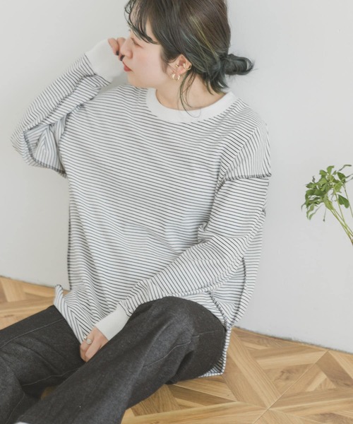 ITEMS URBANRESEARCH（アイテムズ アーバンリサーチ）の「ラウンドロングTシャツ（Tシャツ/カットソー・レディース・ブラック系その他/オフホワイト/スミクロ・FREE）」の8枚目の写真