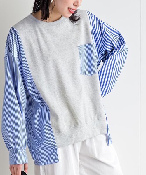 rps（アールピーエス）の「異素材切替ミニ裏毛プルオーバー（その他トップス・レディース・オートミール/杢グレー/ネイビー・フリー）」の3枚目の写真