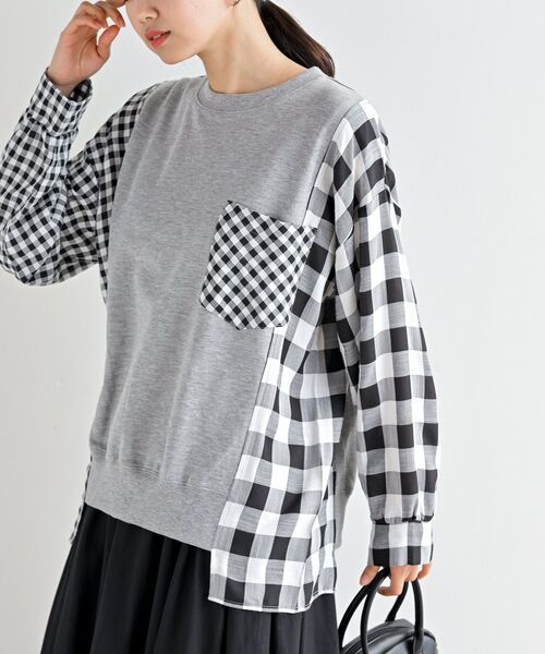 rps（アールピーエス）の「異素材切替ミニ裏毛プルオーバー（その他トップス・レディース・オートミール/杢グレー/ネイビー・フリー）」の2枚目の写真