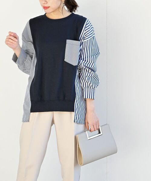 rps（アールピーエス）の「異素材切替ミニ裏毛プルオーバー（その他トップス・レディース・オートミール/杢グレー/ネイビー・フリー）」の13枚目の写真