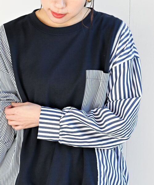 rps（アールピーエス）の「異素材切替ミニ裏毛プルオーバー（その他トップス・レディース・オートミール/杢グレー/ネイビー・フリー）」の10枚目の写真