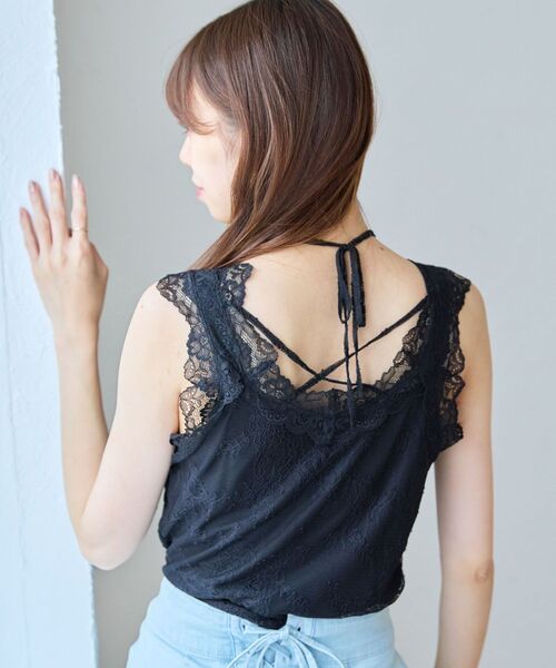 MAJESTIC LEGON(マジェスティックレゴン)の「レースクロスホルタータンク(タンクトップ・レディース・ベージュ/オフホワイト/チャコールグレー/ブラック・MEDIUM)」の9枚目の写真