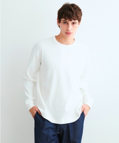 three dots(スリードッツ)の「スーピマベアワッフル スウェットシャツ(スウェット・メンズ・ホワイト/ブラック/ライトグリーン・LARGE/MEDIUM/SMALL)」の2枚目の写真