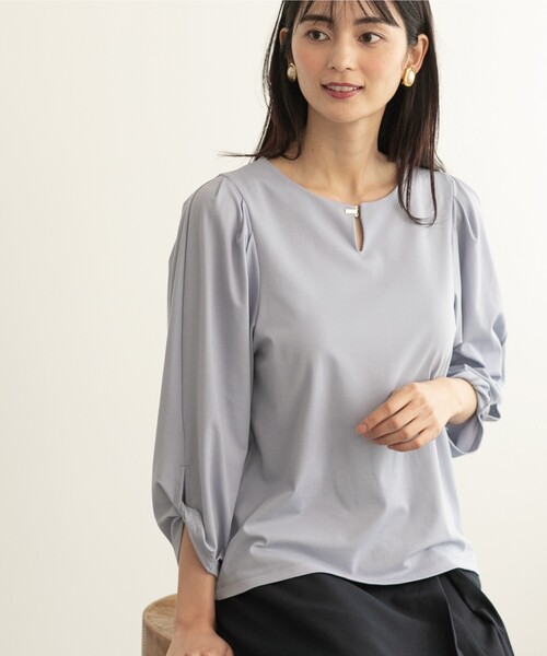 index（インデックス）の「◆ツイストスリーブトップス【接触冷感/洗濯機洗い可】（Tシャツ/カットソー・レディース・ライトブルー/イエロー系その他/オフホワイト/ネイビー・36/38/40/42）」の16枚目の写真