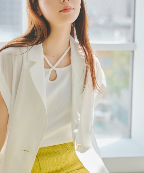 Droite lautreamont（ドロワットロートレアモン）の「リブ2WAYタンクトップ《洗濯機で洗える》（キャミソール・レディース・オフホワイト/ブラック/オレンジ・M）」の2枚目の写真