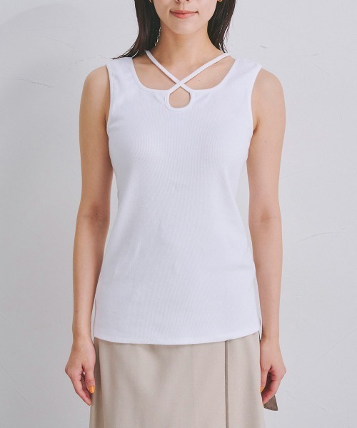 Droite lautreamont（ドロワットロートレアモン）の「リブ2WAYタンクトップ《洗濯機で洗える》（キャミソール・レディース・オフホワイト/ブラック/オレンジ・M）」の17枚目の写真