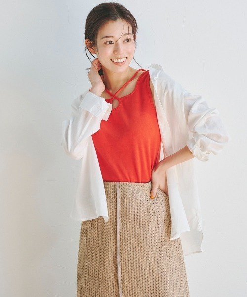 Droite lautreamont（ドロワットロートレアモン）の「リブ2WAYタンクトップ《洗濯機で洗える》（キャミソール・レディース・オフホワイト/ブラック/オレンジ・M）」の16枚目の写真