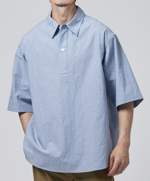 BACK NUMBER(バックナンバー)の「【BACK NUMBER】綿麻プルオーバー半袖シャツ(シャツ/ブラウス・メンズ・ブルー/ブラック・L/XL/M)」の2枚目の写真