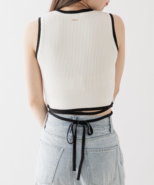 Chico(チコ)の「ワンポイント刺繍ウエストリボンタンク(タンクトップ・レディース・ホワイト/ブラック/イエロー/ピンク・FREE)」の7枚目の写真