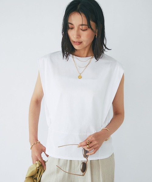 RIVE DROITE(リヴドロワ)の「ショルダータックスリーブカットソー(Tシャツ/カットソー・レディース・ライトベージュ/ブラック/ホワイト・FREE)」の1枚目の写真
