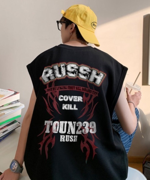 MGV(エムジーヴィー)の「”RUSSH"ノースリーブTシャツ(タンクトップ・メンズ・ホワイト/グレー/ブラック・MEDIUM/LARGE/X-LARGE)」の1枚目の写真
