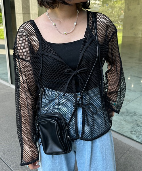 kutir（クティール）の「2wayメッシュリボンカーディガン（カーディガン/ボレロ・レディース・ライトブルー/ブラック/アイボリー・FREE）」の3枚目の写真