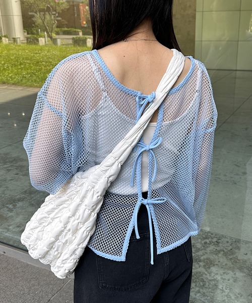 kutir（クティール）の「2wayメッシュリボンカーディガン（カーディガン/ボレロ・レディース・ライトブルー/ブラック/アイボリー・FREE）」の11枚目の写真