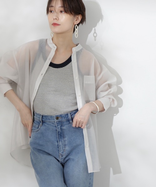 N.（N. Natural Beauty Basic）（エヌエヌナチュラルビューティーベーシック）の「◆バンドカラーシアーシャツ（シャツ/ブラウス・レディース・ブルー/ベージュ/イエロー/ピンク/オフホワイト/ナチュラル・MEDIUM）」の2枚目の写真