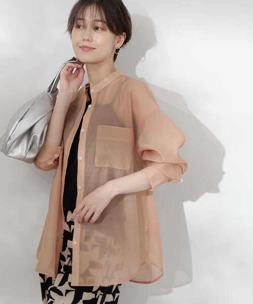 N.（N. Natural Beauty Basic）（エヌエヌナチュラルビューティーベーシック）の「◆バンドカラーシアーシャツ（シャツ/ブラウス・レディース・ブルー/ベージュ/イエロー/ピンク/オフホワイト/ナチュラル・MEDIUM）」の6枚目の写真