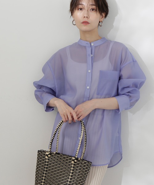 N.（N. Natural Beauty Basic）（エヌエヌナチュラルビューティーベーシック）の「◆バンドカラーシアーシャツ（シャツ/ブラウス・レディース・ブルー/ベージュ/イエロー/ピンク/オフホワイト/ナチュラル・MEDIUM）」の4枚目の写真