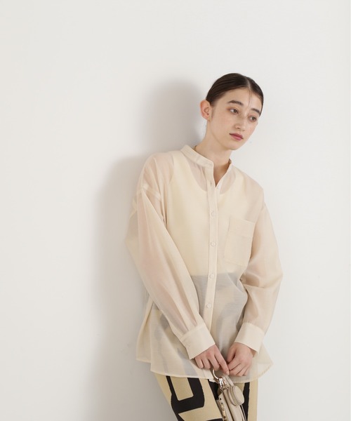 N.（N. Natural Beauty Basic）（エヌエヌナチュラルビューティーベーシック）の「◆バンドカラーシアーシャツ（シャツ/ブラウス・レディース・ブルー/ベージュ/イエロー/ピンク/オフホワイト/ナチュラル・MEDIUM）」の8枚目の写真