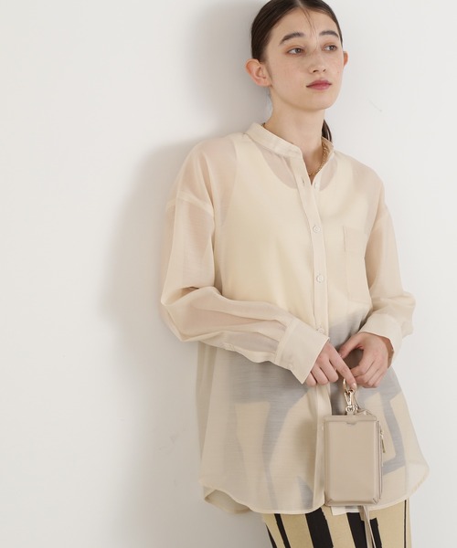 N.（N. Natural Beauty Basic）（エヌエヌナチュラルビューティーベーシック）の「◆バンドカラーシアーシャツ（シャツ/ブラウス・レディース・ブルー/ベージュ/イエロー/ピンク/オフホワイト/ナチュラル・MEDIUM）」の13枚目の写真