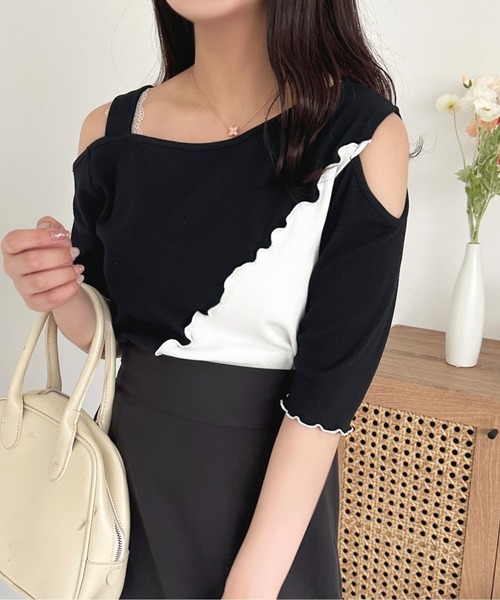 apres jour(アプレジュール)の「オープンショルダーアシメトップス【ZOZOTOWN限定アイテム】(Tシャツ/カットソー・レディース・ブラック系その他/イエロー系その他/グリーン系その他・フリー/X-LARGE)」の2枚目の写真