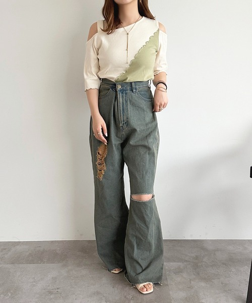 apres jour(アプレジュール)の「オープンショルダーアシメトップス【ZOZOTOWN限定アイテム】(Tシャツ/カットソー・レディース・ブラック系その他/イエロー系その他/グリーン系その他・フリー/X-LARGE)」の5枚目の写真
