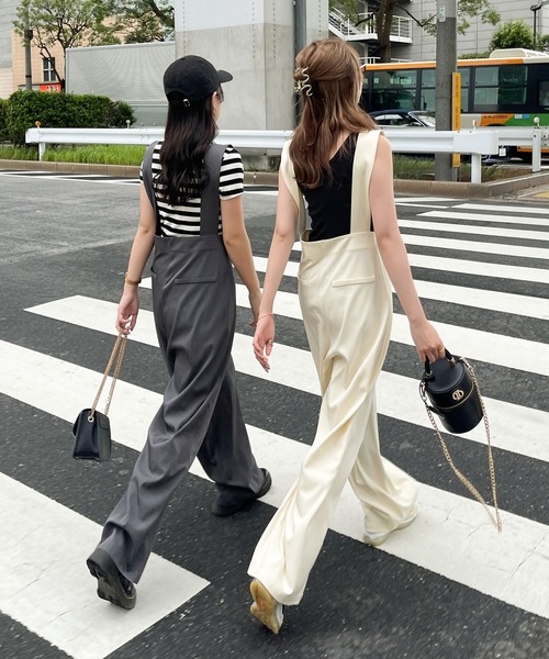 Ambre Ciel(アンブルシエル)の「ハイウエストサロペット/【WEB/EC限定商品】(サロペット/オーバーオール・レディース・チャコールグレー/アイボリー・FREE)」の9枚目の写真