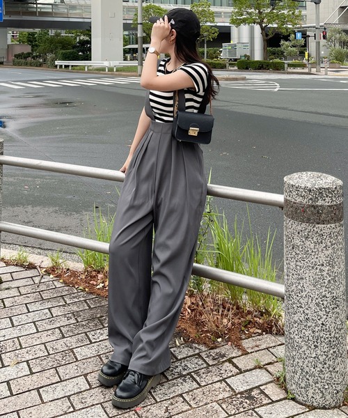 Ambre Ciel(アンブルシエル)の「ハイウエストサロペット/【WEB/EC限定商品】(サロペット/オーバーオール・レディース・チャコールグレー/アイボリー・FREE)」の16枚目の写真