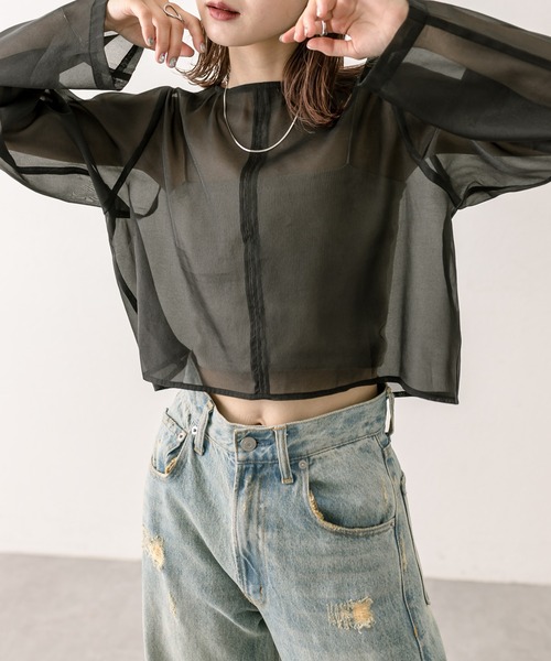 mystic（ミスティック）の「長袖オーガンジーシアーTシャツ（シャツ/ブラウス・レディース・ブラック/ピンク/アイボリー/グレー・FREE）」の22枚目の写真