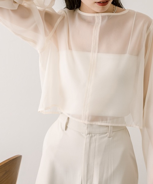 mystic（ミスティック）の「長袖オーガンジーシアーTシャツ（シャツ/ブラウス・レディース・ブラック/ピンク/アイボリー/グレー・FREE）」の5枚目の写真