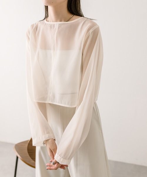 mystic（ミスティック）の「長袖オーガンジーシアーTシャツ（シャツ/ブラウス・レディース・ブラック/ピンク/アイボリー/グレー・FREE）」の7枚目の写真