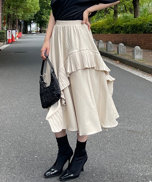 SEN TOKYO(セントーキョー)の「1枚で動きを。アシンメトリーデザインフリルスカート(スカート・レディース・ブラック/ベージュ・FREE)」の16枚目の写真