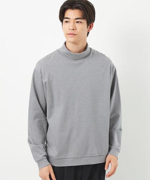 green label relaxing（グリーンレーベルリラクシング）の「L/A ポンチ ボーダー タートルネック カットソー（Tシャツ/カットソー・メンズ・ダークグレー/ベージュ・S/M/L/XL）」の2枚目の写真