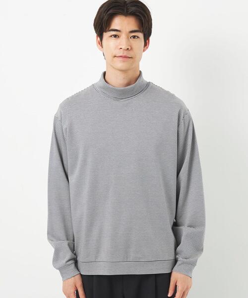 green label relaxing（グリーンレーベルリラクシング）の「L/A ポンチ ボーダー タートルネック カットソー（Tシャツ/カットソー・メンズ・ダークグレー/ベージュ・S/M/L/XL）」の3枚目の写真