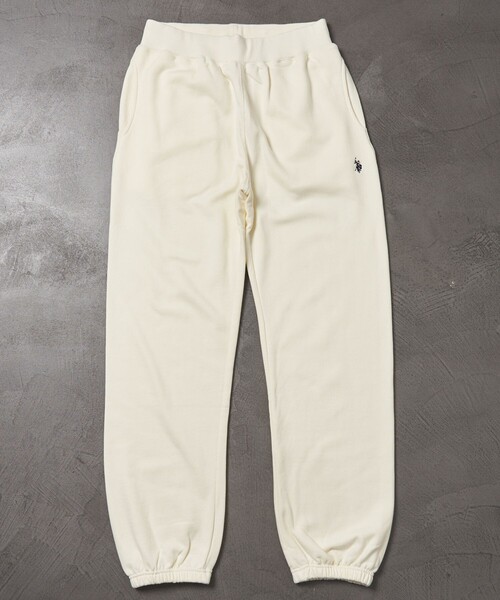 U.S. POLO ASSN.（ユーエスポロアッスン）の「U.S. POLO ASSN./ユーエスポロアッスン 別注ワンポイント刺繍ロゴスウェットパンツ/ワイドパンツ/ユニセックス(限定展開)（スウェットパンツ・メンズ・ライトグレー/オフホワイト/ブラック/ネイビー・LARGE/SMALL/MEDIUM）」の2枚目の写真