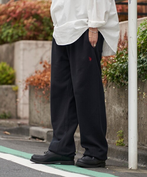 U.S. POLO ASSN.（ユーエスポロアッスン）の「U.S. POLO ASSN./ユーエスポロアッスン 別注ワンポイント刺繍ロゴスウェットパンツ/ワイドパンツ/ユニセックス(限定展開)（スウェットパンツ・メンズ・ライトグレー/オフホワイト/ブラック/ネイビー・LARGE/SMALL/MEDIUM）」の6枚目の写真