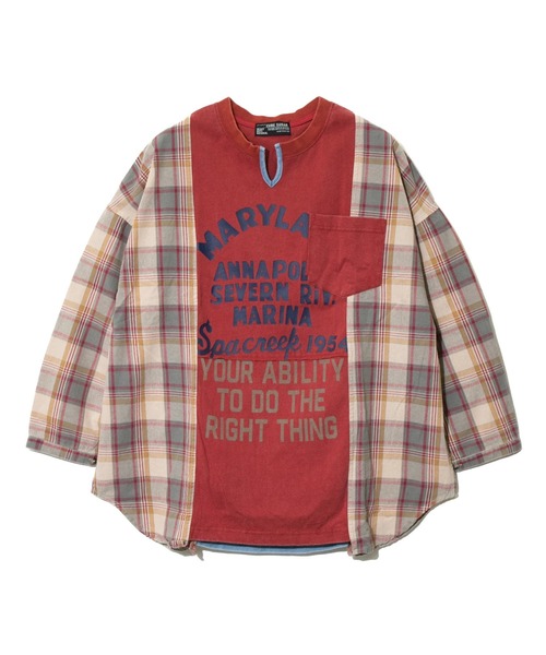 CUBE SUGAR（キューブシュガー）の「CUBE SUGAR/キューブシュガー　切替異素材パウダー加工チュニック（チュニック・レディース・ネイビー/レッド・FREE）」の2枚目の写真