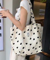 【float】ハートドット柄 モノクロ  ビッグトートバッグ【A4サイズ収納可能】
