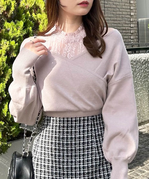 INGNI（イング）の「レースインナーカシュクールニット（ニット/セーター・レディース・アイボリー/ピンク/ブラック・M）」の3枚目の写真