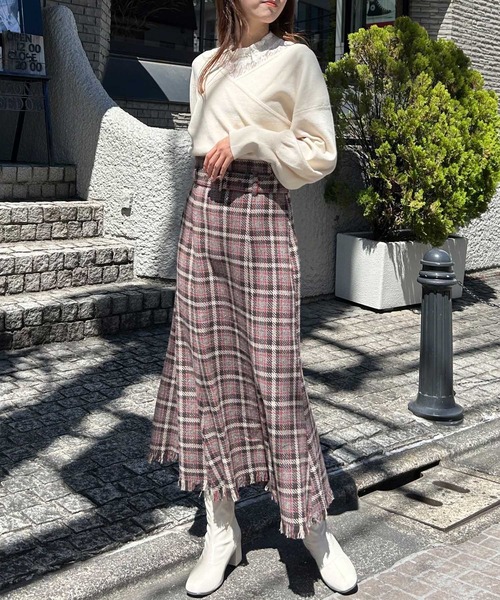 INGNI（イング）の「レースインナーカシュクールニット（ニット/セーター・レディース・アイボリー/ピンク/ブラック・M）」の11枚目の写真