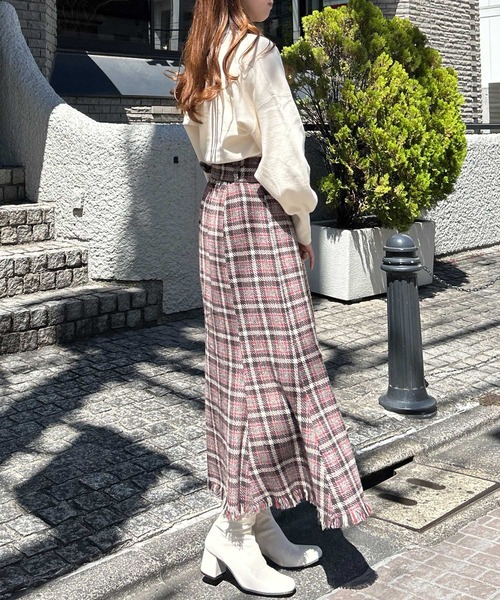 INGNI（イング）の「レースインナーカシュクールニット（ニット/セーター・レディース・アイボリー/ピンク/ブラック・M）」の12枚目の写真