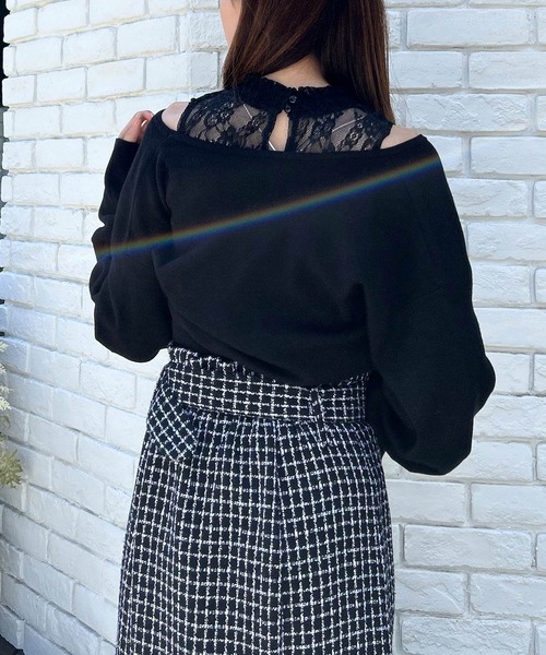 INGNI（イング）の「レースインナーカシュクールニット（ニット/セーター・レディース・アイボリー/ピンク/ブラック・M）」の5枚目の写真